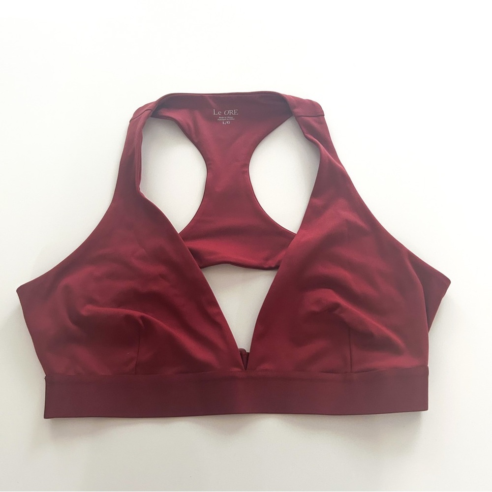 Le Ore Ancona Sports Bra Burgundy Cutout Open Back Racerback Size L NWT - Picture 4 of 12